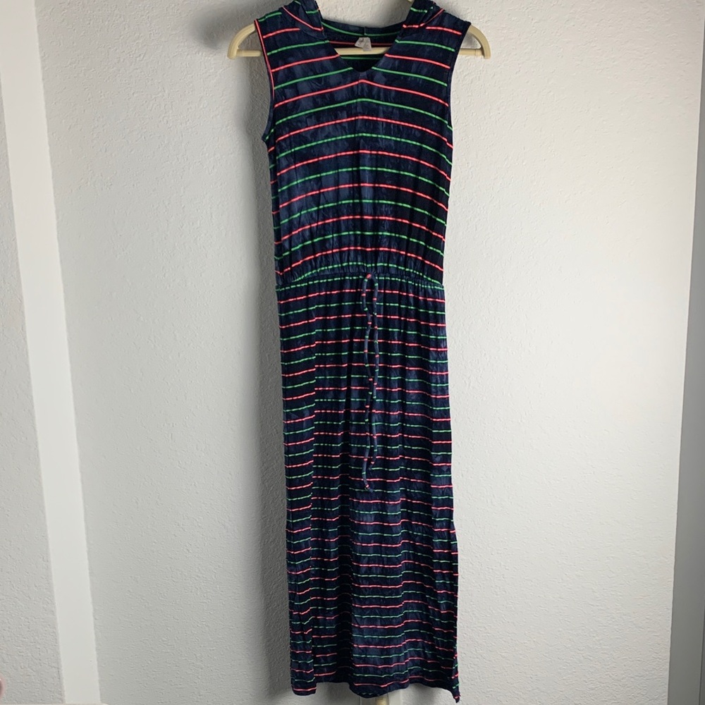 Colorful Striped Sleeveless Kids Maxi Dress Tie Dye With Hood